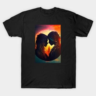 Cute lesbian couple with sunset background T-Shirt